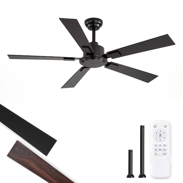 52 in. Indoor/Covered Outdoor Matte Black Standard Quiet Downrod Ceiling Fan without Light with Remote Control, DC Motor