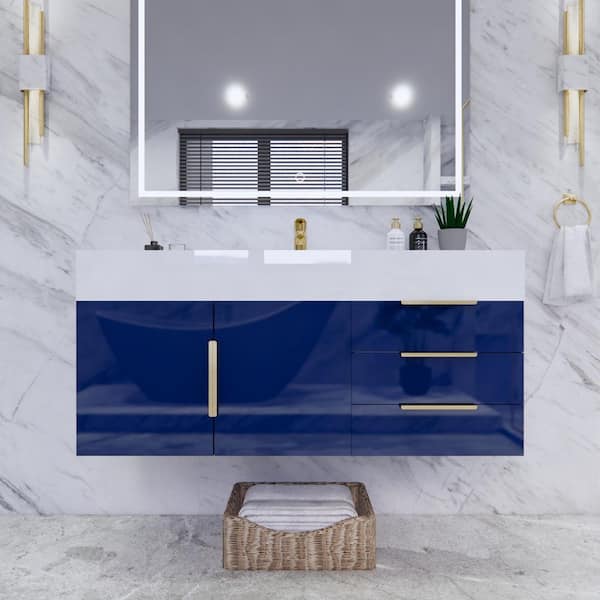 BV Better Vanity Bethany 47 in. W x 20 in. D x 22 in. H Single Sink Floating Bath Vanity in Gloss Night Blue with White Acrylic Top