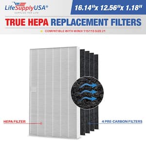 1-True HEPA Air Cleaner Replacement Filter plus 4-Carbon Filters Complete Set Compatible with Winix 115115