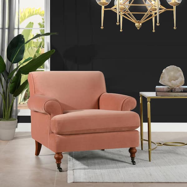 Alana 38 in. Rolled Arm Lawson French Country Velvet Large Living Room Accent Arm Chair with Metal Casters