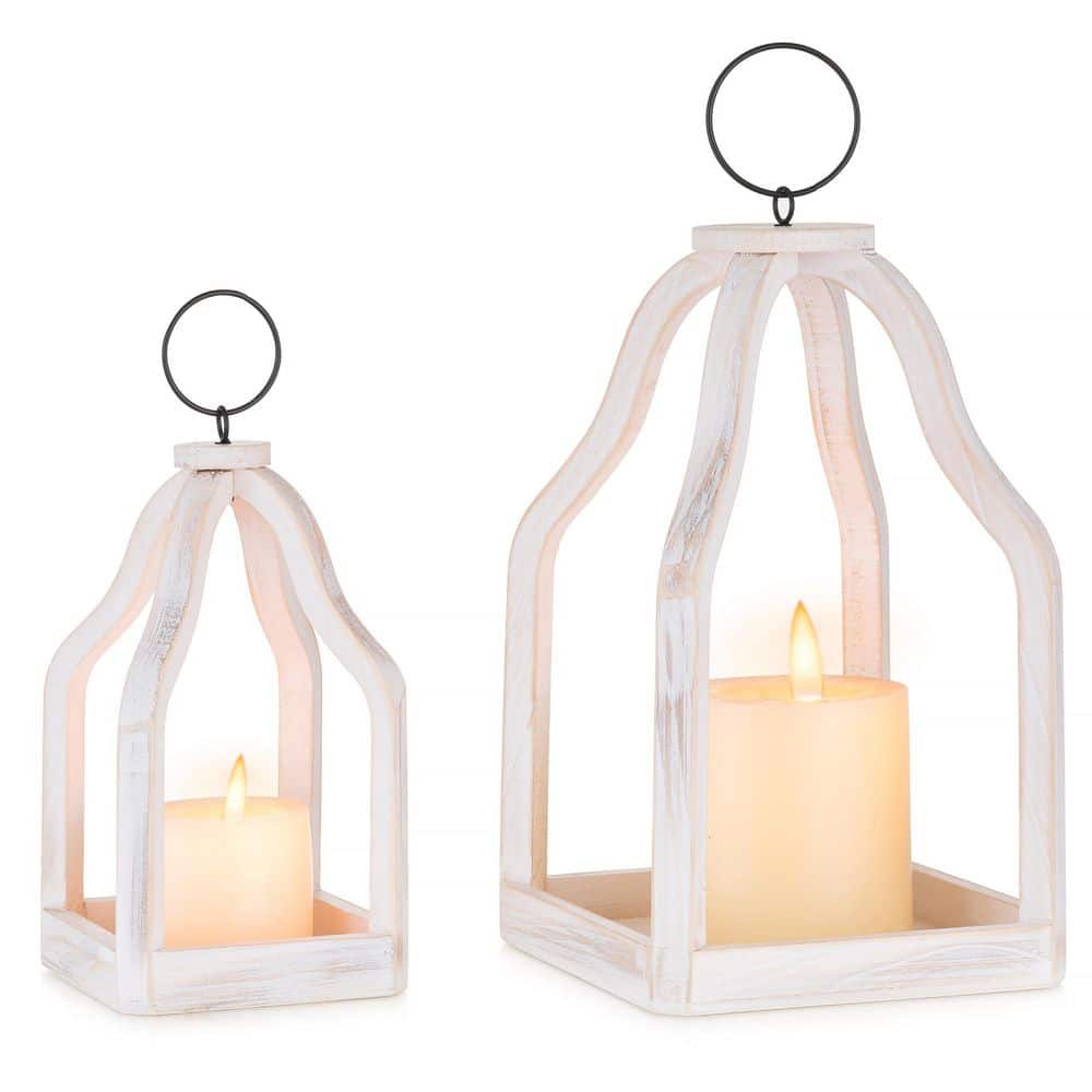 11 in. and 8 in. H Washwhite Wood Lanterns Farmhouse Hanging Candle Holder (Set of 2) price history on PriceWatchPro