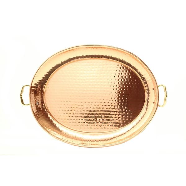 Old Dutch 15 in. x 11 in. Oval Decor Copper Tray with Cast Brass Handles