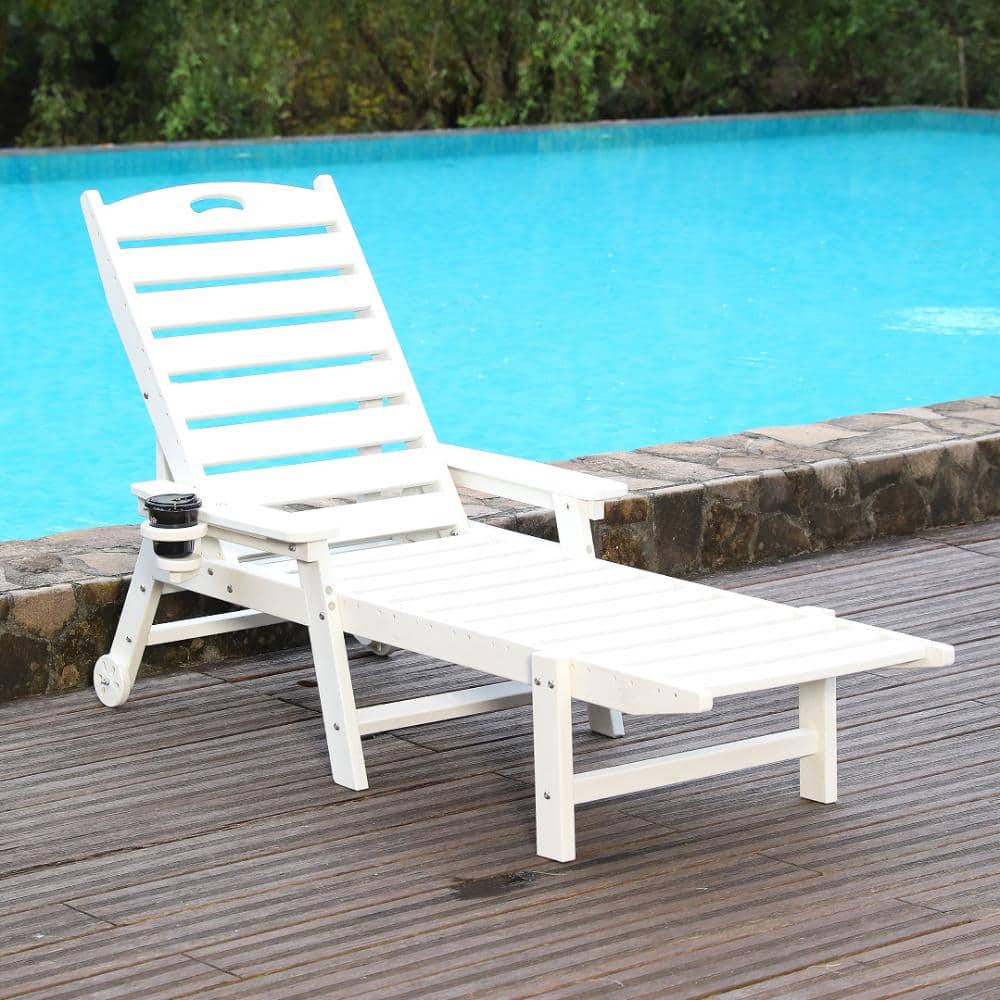 Outdoor Chaise Lounge Chair with 4-Position Adjustable Backrest, Patio Poolside Recliner, White price history on PriceWatchPro