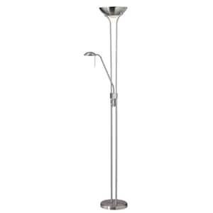 71 in. H 3-Light Satin Chrome Floor Lamp (Task) with Metal Shades