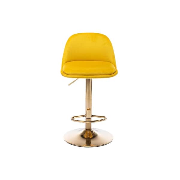 ATHMILE 41 in. Mustard Velvet Bar Stool (Set of 1)