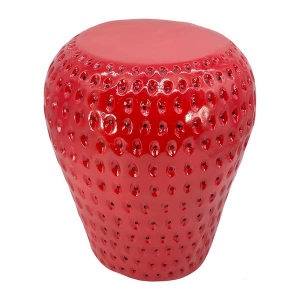 Red Plastic Strawberry Fruit Shaped Garden Stool, 13.4 in. Waterproof Indoor & Outdoor Sculpture Plant Stand