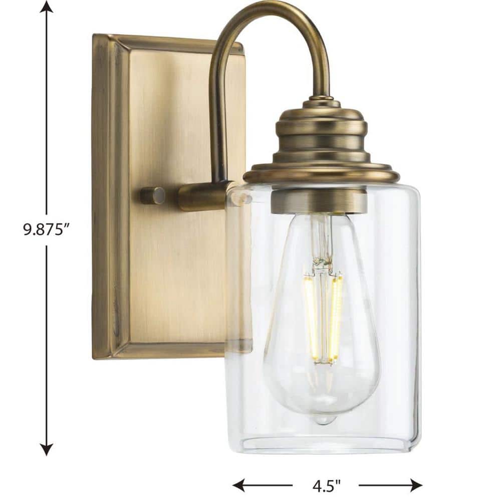 Aiken Vintage Brass Bath Vanity Light with Clear Glass Shade