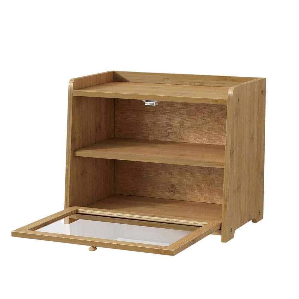Bamboo Bread Box with Clear Acrylic Panel & Magnetic Latch, Wooden Kitchen Counter Storage Set for Bread, Coffee, Snacks
