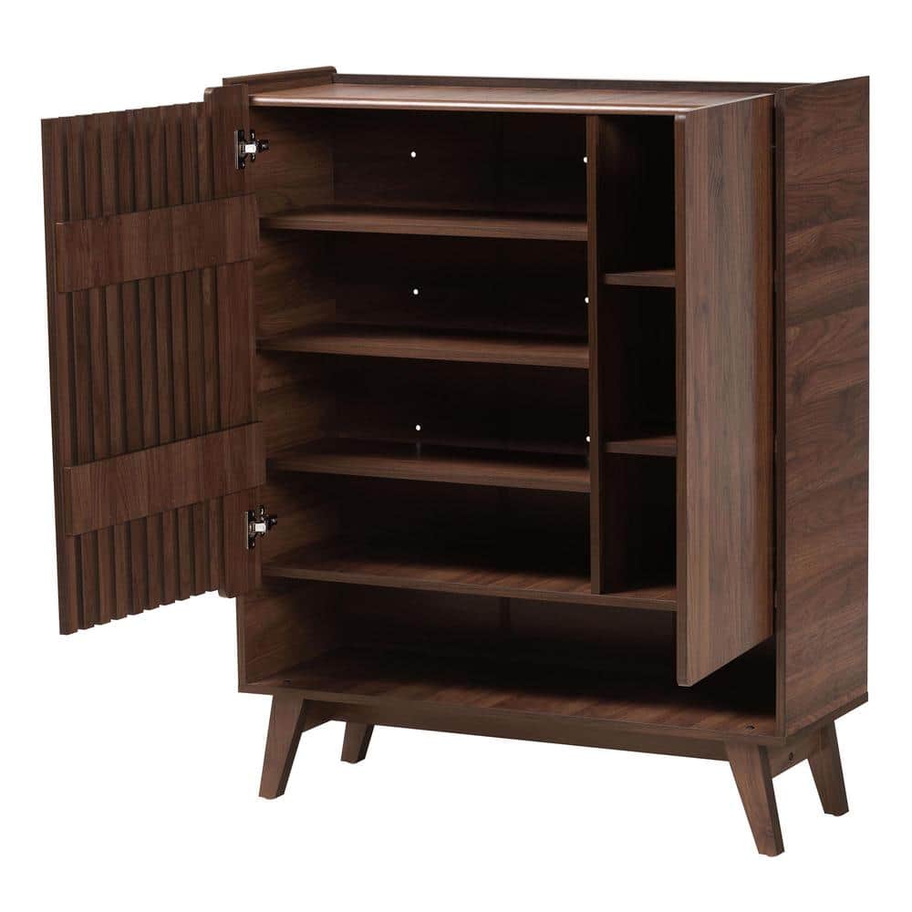 Paricia Mid-Century Modern Walnut Brown Wood Shoe Cabinet