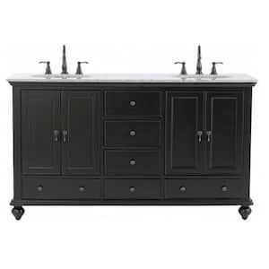 Newport 61 in. W x 22 in. D x 35 in. H Double Sink Freestanding Bath Vanity in Black with Gray Granite Top