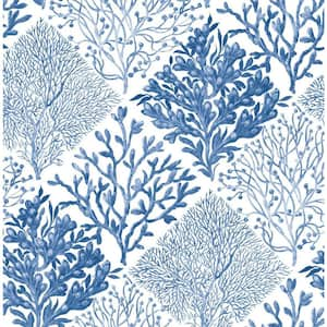 Coastal Blue Seaweed Vinyl Peel and Stick Wallpaper Roll (Cover 30.75 sq. ft.)