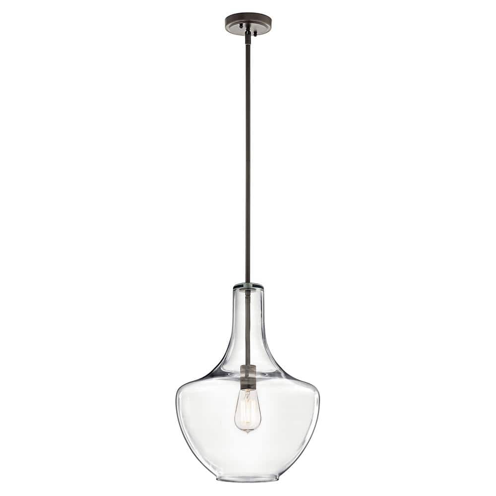 Transitional Olde Bronze 20" Ceiling Pendant with Clear Schoolhouse Shade
