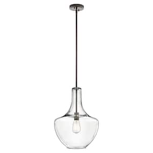 Everly 19.75 in. 1-Light Olde Bronze Transitional Shaded Kitchen Bell Pendant Hanging Light with Clear Glass