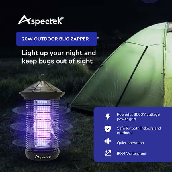 Aspectek Powerful 20-Watt Electric Bug Zapper, Attractive Design for Outdoor and Indoor Use, Waterproof Black Repellent