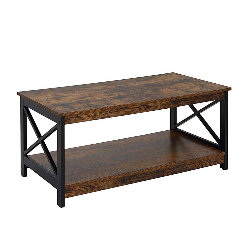 Barnwood Black Coastal Farmhouse Rectangular Coffee Table with Shelf