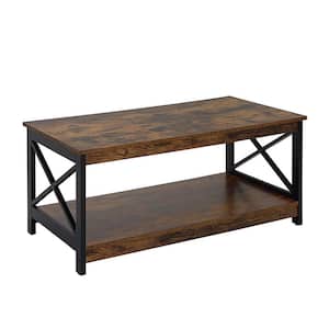Oxford 39 .5 in. Barnwood/Black Standard Rectangle MDF Coffee Table With Shelf