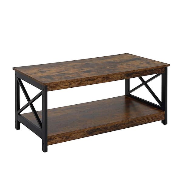 Convenience Concepts Oxford 39 .5 in. Barnwood/Black Standard Rectangle MDF Coffee Table With Shelf