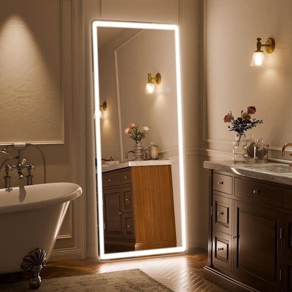 Modern White 30 in. W x 71 in. H Rectangular Rounded LED Full Length Mirror Floor Mirror