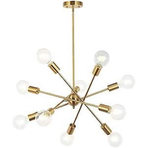 10-Light Brushed Gold Modern Sputnik Chandelier Light with Adjustable Arms