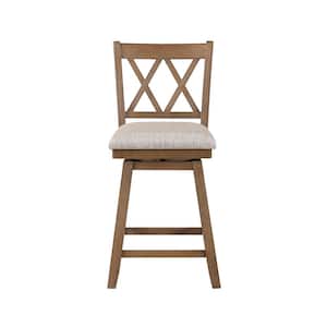 Brookline 24 in. Oak High Back Wood 37.5 in. Swivel Counter Stool with Fabric Seat