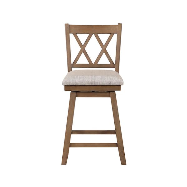 Home 2 Office Brookline 24 in. Oak High Back Wood 37.5 in. Swivel Counter Stool with Fabric Seat