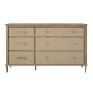 Shiloh Natural and Faux Rattan Particle Board, 53.54 in Convertible 6-Drawer Dresser with drawers