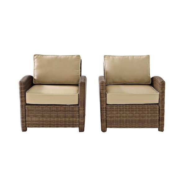 CROSLEY FURNITURE Bradenton 2-Piece Wicker Outdoor Seating Set with Sand Cushions - 2 Arm Chairs
