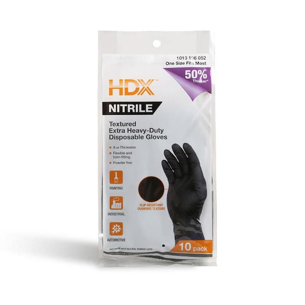 HDX Black Nitrile Disposable Gloves 10-Pack, 8 Mil, Diamond