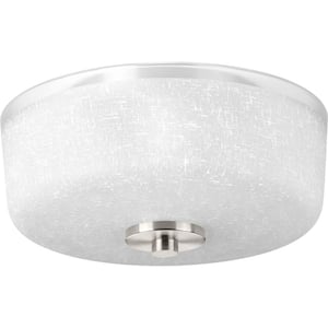 Alexa Collection 2-Light Brushed Nickel Flush Mount with Textured White Linen Glass