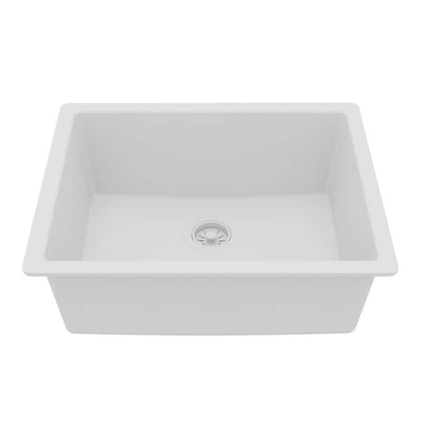 Quartz/Granite 24.38 in Single Bowl Undermount Kitchen Sink in White