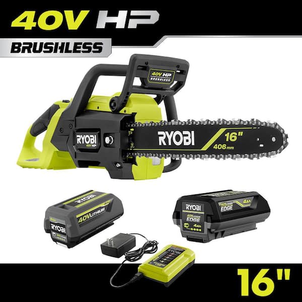 RYOBI 40V HP Brushless 16 in. Battery Chainsaw with 4.0 Ah