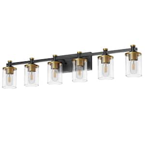 40 in. 6-Light Vintage Black and Gold Bathroom Vanity Light with Clear Glass Shades for Bathroom, Vanity, and Bedroom