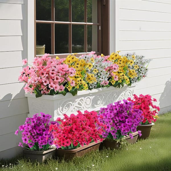 24 Bundles UV Resistant Artificial Outdoor Flowers No Fade, 13 in