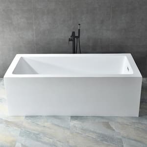 59 in. Acrylic Flatbottom Freestanding Bathtub Elegant Rectangular Shape Bathtub in White