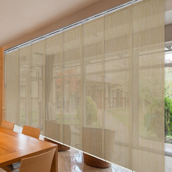 EMOH Wheat 130 in. - 175 in. W x 116 in. L Adjustable 8-Panel Satin Nickel Double Rail Panel Track with 23.5 in. Slates