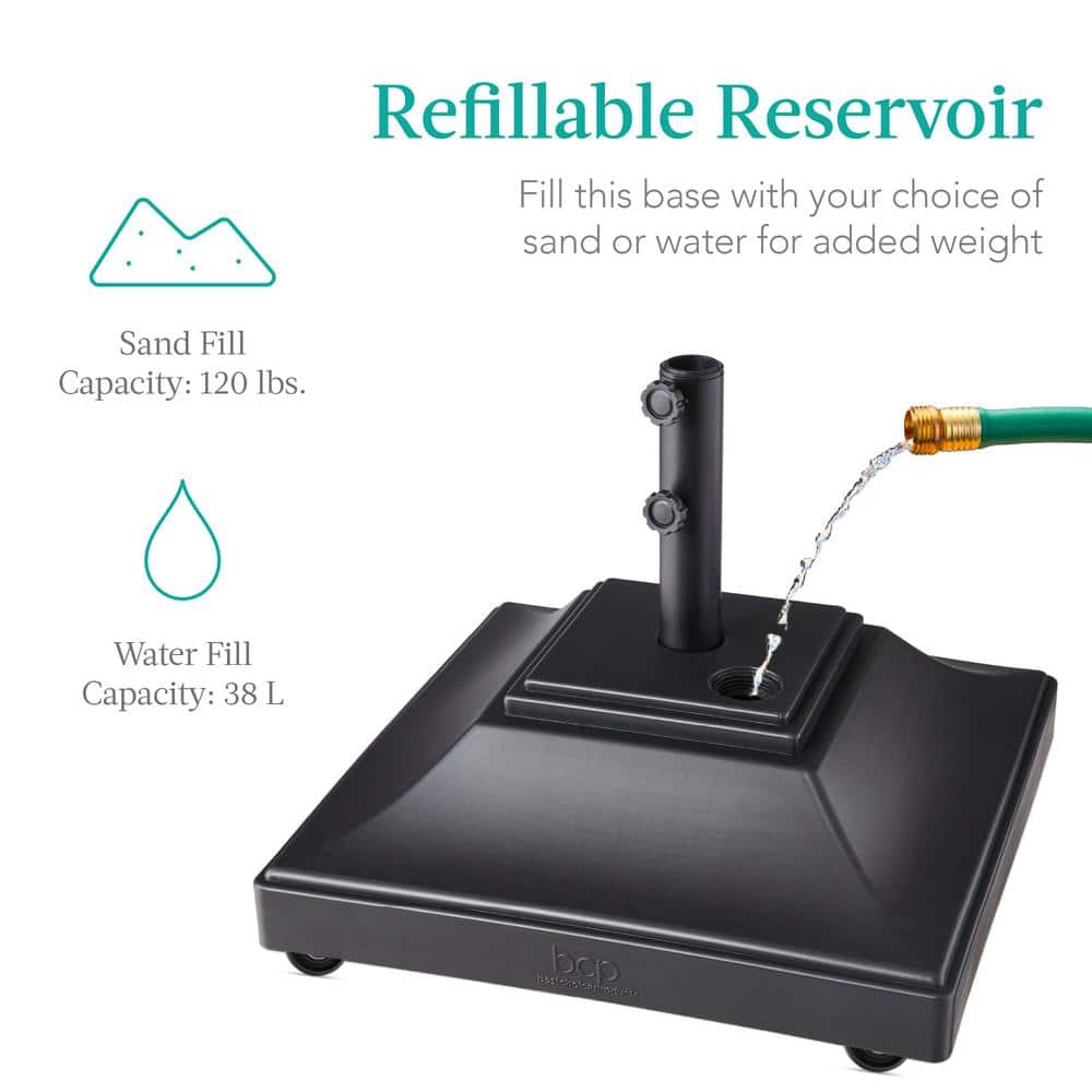 Heavy-Duty Black Concrete Mobile Umbrella Base with Wheels