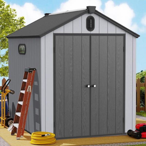 6 ft. W x 8 ft. D Plastic Storage Shed Outdoor Big Tool Room for Backyard Garden, Black and Gray (46.8 sq. ft.)