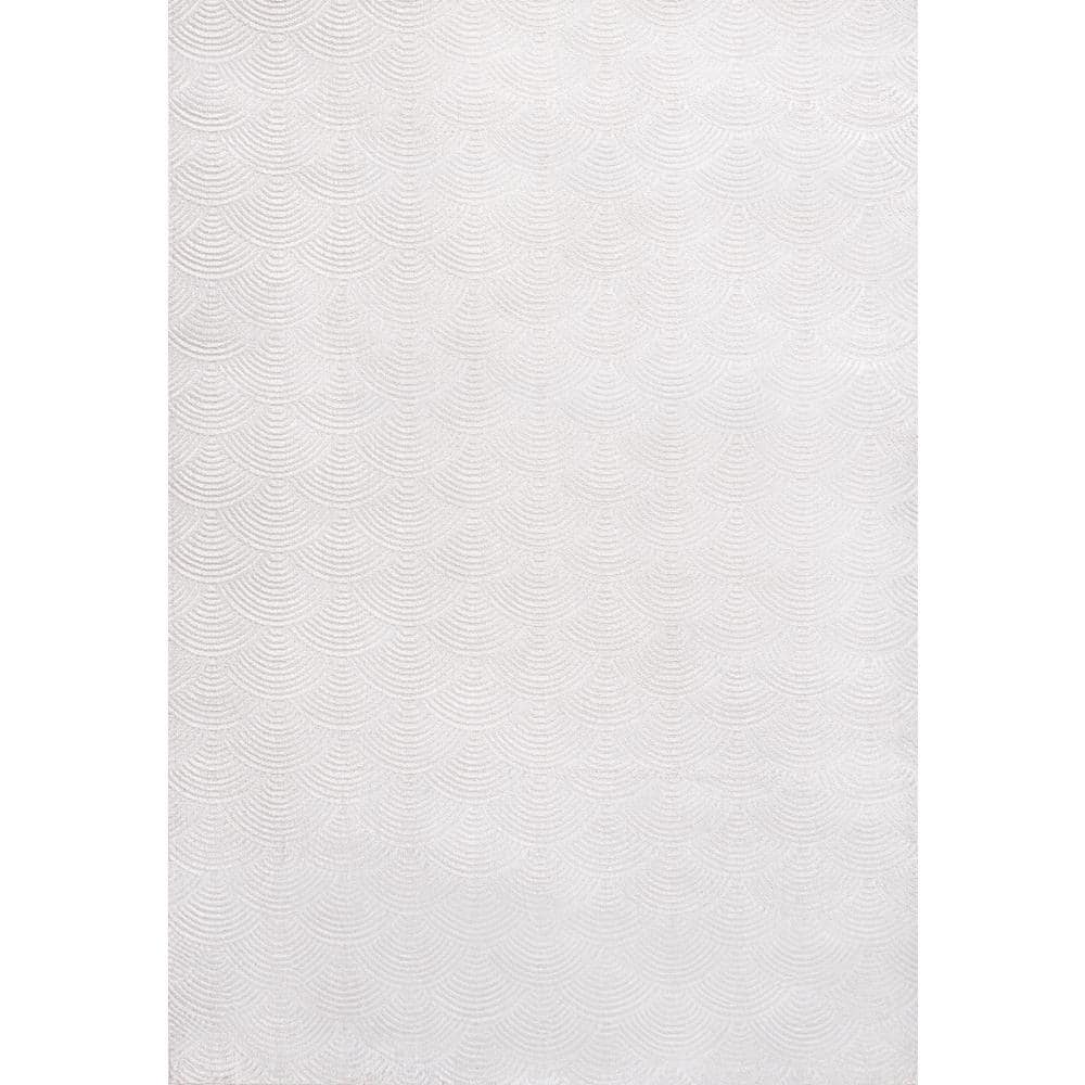 Porter White and Light Gray Geometric Polyester Area Rug