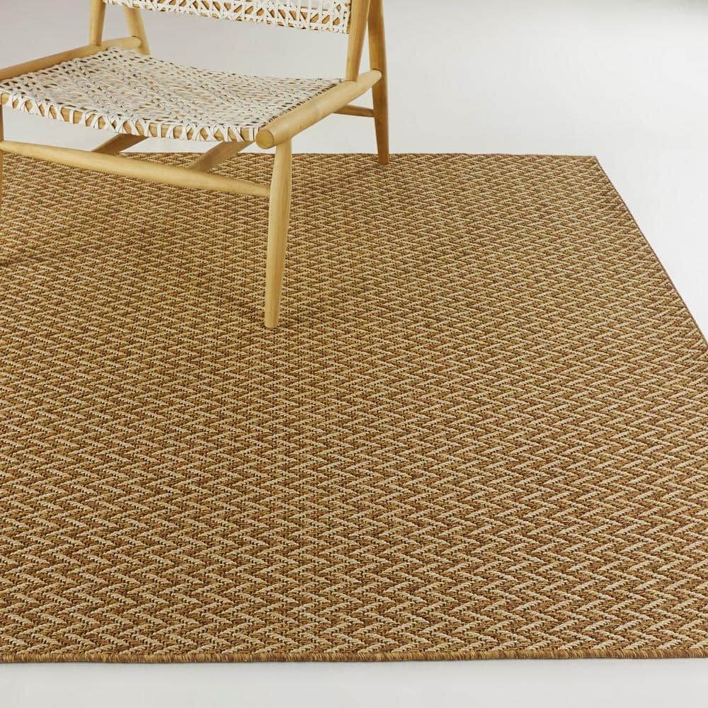 Tan Rectangular Synthetic Weave Indoor/Outdoor Area Rug