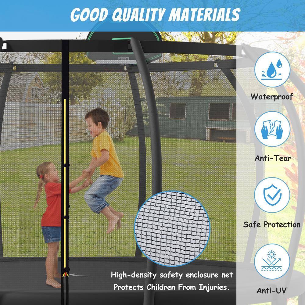 14 ft Black Round Kids' Trampoline with Enclosure