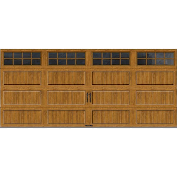 Clopay Gallery Steel Long Panel 16 ft x 7 ft Insulated 18.4 R-Value Wood Look Medium Garage Door with SQ24 Windows
