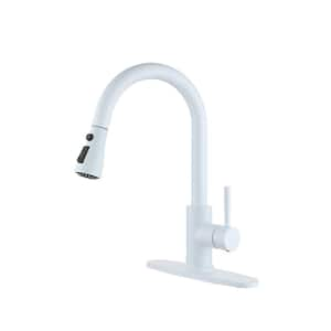 3-Spray Single Handle Pull Down Sprayer Kitchen Faucet with Aerated Stream, Deck Plate and Soft Spray in White