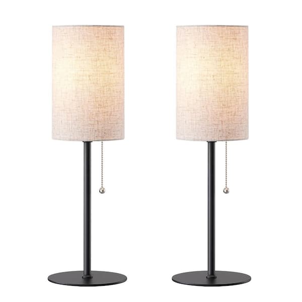 Chic Decor 19 in. Black Metal Table Lamp with Fabric White Shade (2-Pack)