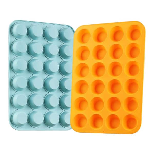 24-Cup Silicone Mini Muffin Pan Nonstick BPA-Free Dishwasher Safe Baking Tray Orange and Peacock Blue 2pcs