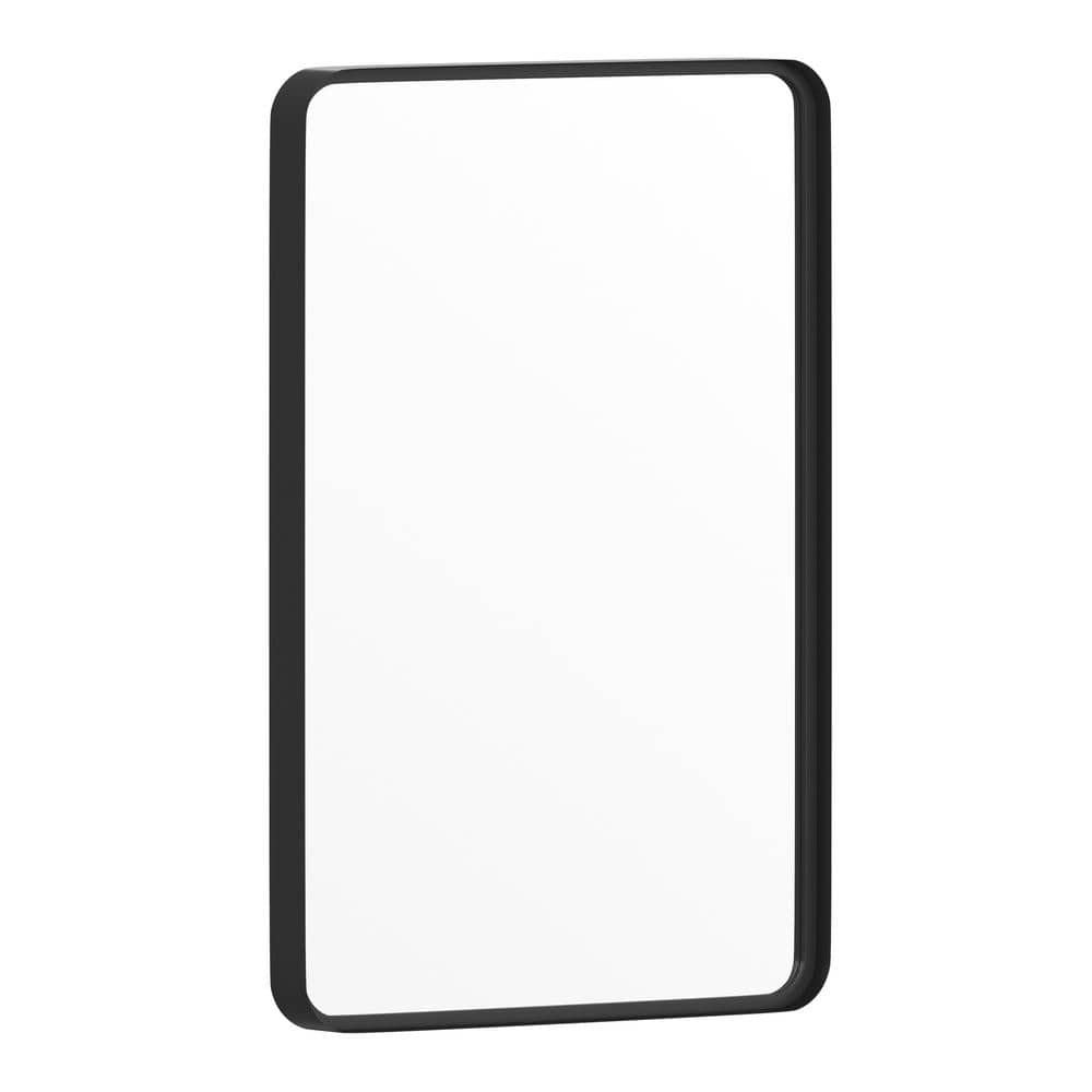 Matte Black Rectangular Wall Mirror with Rounded Corners