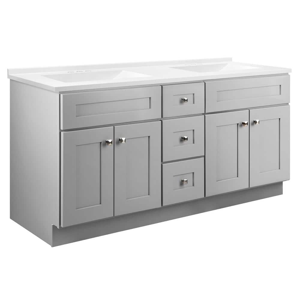 Brookings 61in. W. Double Sink Fully Assembled Bath Vanity in Gray with Whi