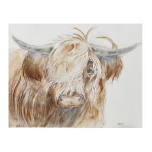 Anky 1-Piece Unframed Art Print 20 in. x 26 in. Hand Embellished Highland Bull Canvas Wall Art
