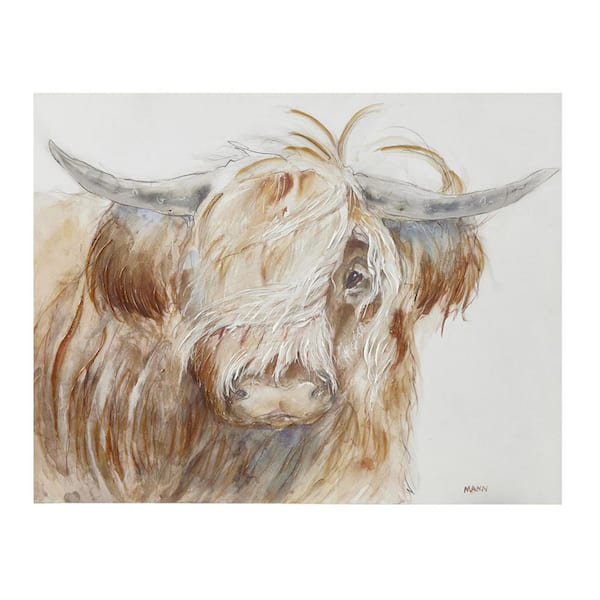 Miscool Anky 1-Piece Unframed Art Print 20 in. x 26 in. Hand Embellished Highland Bull Canvas Wall Art
