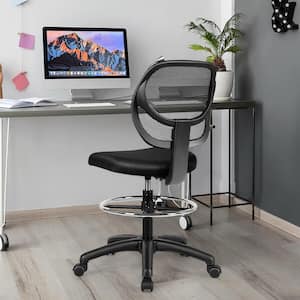 Mesh Mid Back Adjustable Height Ergonomic Office Chair in Black with Footrest Armless