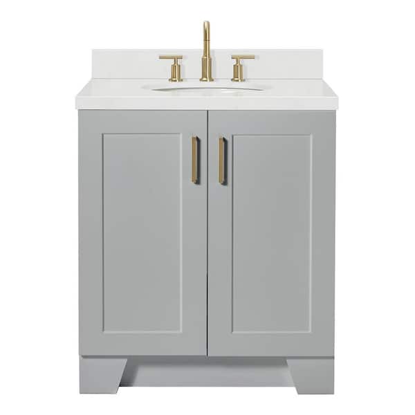 Taylor 30 in. W x 22 in. D x 36 in. H Single Sink Freestanding Bath Vanity in Gray with Carrara Quartz Top